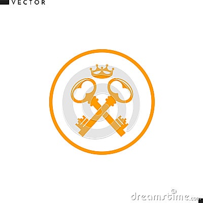 Old keys with crown sign. Isolated emblem Vector Illustration